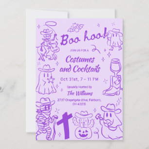 Invitation Purple Quirky Hand Drag Cowboy Halloween Party