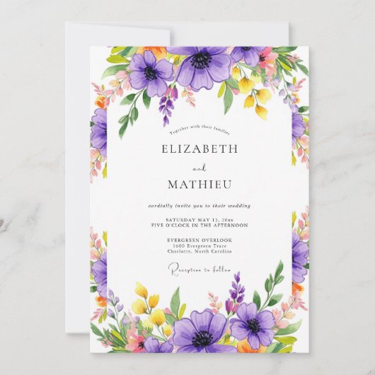 Invitation Purple Radiant Meadow Wedding (Devant)