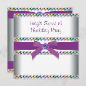 Invitation Purple Rainbow Sweet 16 Party (Devant / Derrière)