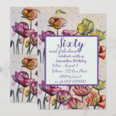 Invitation Purple Red Poppy Floral 60e anniversaire Invitatio (Devant / Derrière)