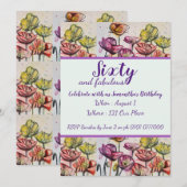 Invitation Purple Red Poppy Floral 60e anniversaire Invitatio (Devant / Derrière)