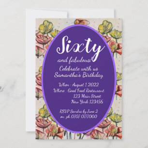 Invitation Purple Red Poppy Floral 60e anniversaire Invitatio