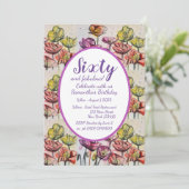 Invitation Purple Red Poppy Floral 60e anniversaire Invitatio (Debout devant)