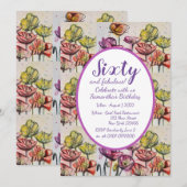 Invitation Purple Red Poppy Floral 60e anniversaire Invitatio (Devant / Derrière)
