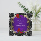 Invitation Purple Red Rose Gold Black fête d'anniversaire (Debout devant)