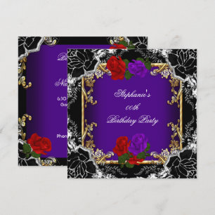 Invitation Purple Red Rose Gold Black fête d'anniversaire