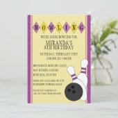 Invitation Purple Retro Custom Bowling fête d'anniversaire (Debout devant)