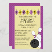 Invitation Purple Retro Custom Bowling fête d'anniversaire (Devant / Derrière)