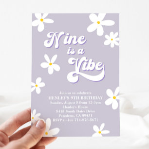 Invitation Purple Retro Daisy Neuf Est Un Anniversaire Vibe