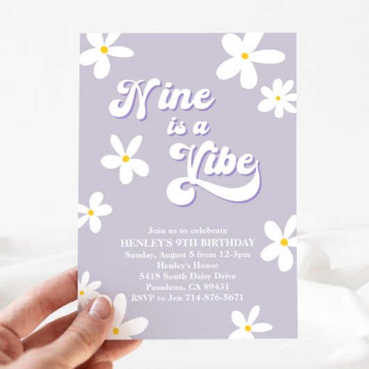Invitation Purple Retro Daisy Neuf Est Un Anniversaire Vibe