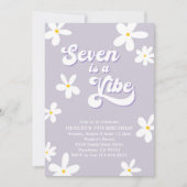 Invitation Purple Retro Daisy Seven Est Un Anniversaire Vibe (Devant)