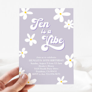 Invitation Purple Retro Daisy Ten Est Un Anniversaire Vibe