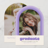 Invitation Purple Retro Striped Arch Graduation Announcement (Devant / Derrière)