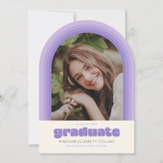 Invitation Purple Retro Striped Arch Graduation Announcement (Devant)