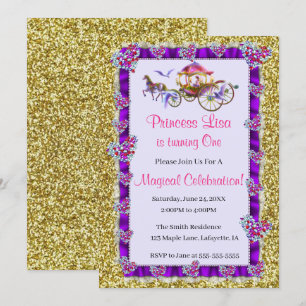 Invitation Purple Ribbon Gold Parties scintillant Royal Princ