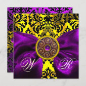 INVITATION PURPLE RIBBON OR JAUNE BLACK DAMASK MONOGRAM (Devant / Derrière)
