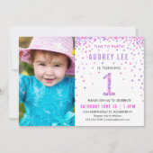 Invitation Purple rose 1er anniversaire fête photo Anniversai (Devant)