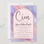 Invitation Purple Rose Agate Espagnol 100e anniversaire pour (Devant)