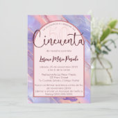Invitation Purple Rose Agate Espagnol 50e anniversaire pour e (Debout devant)