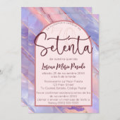 Invitation Purple Rose Agate Espagnol 70e anniversaire pour e (Devant / Derrière)