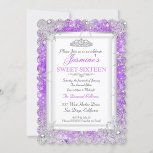 Invitation Purple rose Argent hiver Wonderland Sweet 16