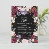 Invitation Purple rose Bourgogne Floral Noir 75e anniversaire (Debout devant)
