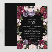 Invitation Purple rose Bourgogne Floral Noir 75e anniversaire (Devant / Derrière)