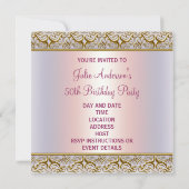 Invitation Purple rose Damask femmes 50e fête d'anniversaire (Dos)