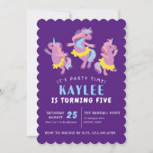 Invitation Purple Rose Danser Unicorn Enfants Anniversaire (Devant)