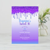 Invitation Purple rose et bleu Parties scintillant Drip Sweet (Debout devant)
