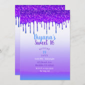 Invitation Purple rose et bleu Parties scintillant Drip Sweet (Devant / Derrière)