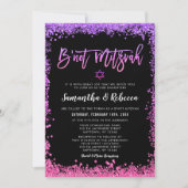 Invitation Purple rose Faux Parties scintillant B'not Mitzvah (Devant)