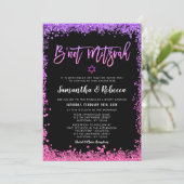 Invitation Purple rose Faux Parties scintillant B'not Mitzvah (Debout devant)