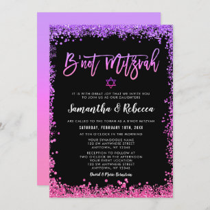 Invitation Purple rose Faux Parties scintillant B'not Mitzvah