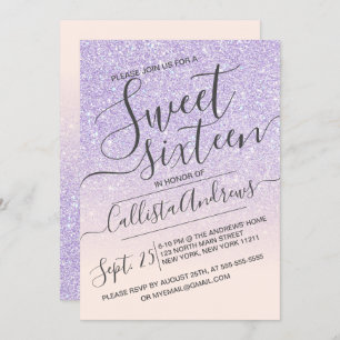 Invitation Purple rose Faux Parties scintillant étincelante O