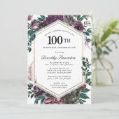 Invitation Purple Rose Floral 100e anniversaire de fête Invit (Debout devant)