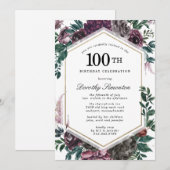Invitation Purple Rose Floral 100e anniversaire de fête Invit (Devant / Derrière)