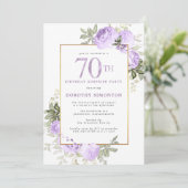 Invitation Purple Rose Floral 70e anniversaire de fête Invita (Debout devant)