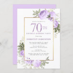 Invitation Purple Rose Floral 70e anniversaire de fête Invita<br><div class="desc">Honorer une femme spéciale avec cette invitation élégante et féminine 70e anniversaire de fête. 70ème est écrit en gros texte violet. Célébration de la fête Surprise Anniversaire. Le nom de l'invité honoré est également en lettres majuscules violettes. Le reste du texte est doucement gris colombe. Les détails de la célébration...</div>