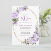 Invitation Purple Rose Floral 80e fête d'anniversaire (Debout devant)