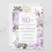 Invitation Purple Rose Floral 80e fête d'anniversaire (Devant)