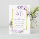 Invitation Purple Rose Floral 90e anniversaire Surprise Party (Debout devant)