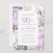 Invitation Purple Rose Floral 90e fête d'anniversaire (Devant)
