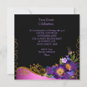 Invitation Purple rose Floral Black Gold fête d'anniversaire (Dos)