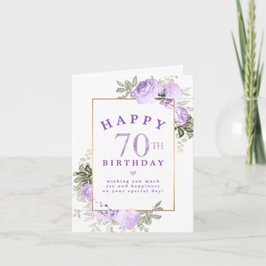 Invitation Purple Rose Floral Gold 70e anniversaire Invitatio (Devant)