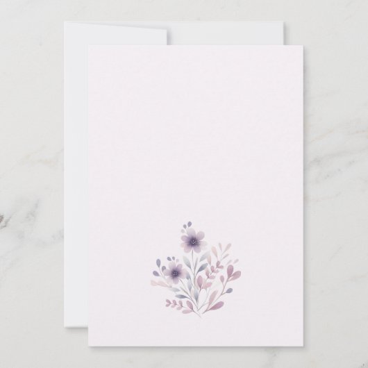 Invitation Purple rose Floral mignon lapin Baby shower fille (Dos)