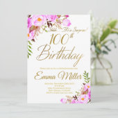 Invitation Purple Rose Floral Surprise 100e fête d'anniversai (Debout devant)