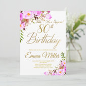 Invitation Purple Rose Floral Surprise 80e fête d'anniversair (Debout devant)