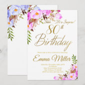 Invitation Purple Rose Floral Surprise 80e fête d'anniversair (Devant / Derrière)