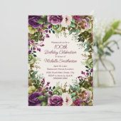 Invitation Purple rose Floral Vert Feuilles 100e anniversaire (Debout devant)